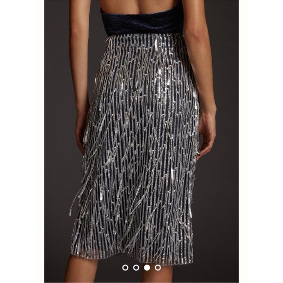 NWT Anthropologie Maeve Sequened Fringe Midi Silver Sequin Skirt Size 2 - Picture 2 of 16